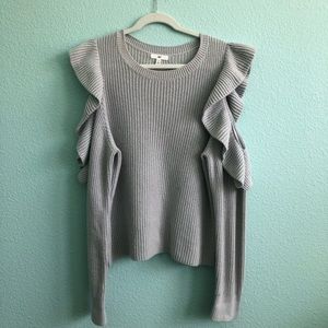 BP Ruffle Cold-Shoulder Sweater (Grey Micro)